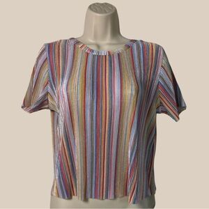 Ckh Clockhouse Women’s Trafaluc Vertical Rainbow Stripe Top Raw Hem Size Small
